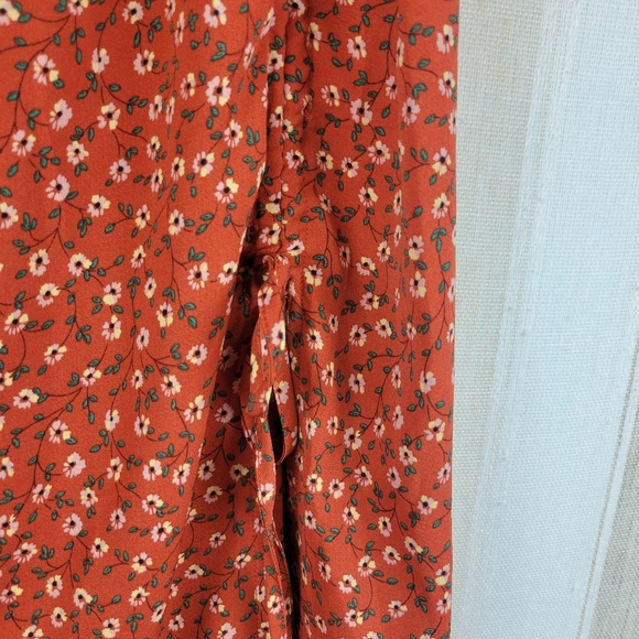 Lulus Absolutely Serene Rust Red Floral Print Ruched Maxi Skirt Red Size Small - Picture 5 of 13